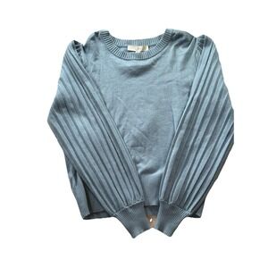 NWT LOFT Women's Pleated Puff Sleeve Sweater - Slate Blue - Size L